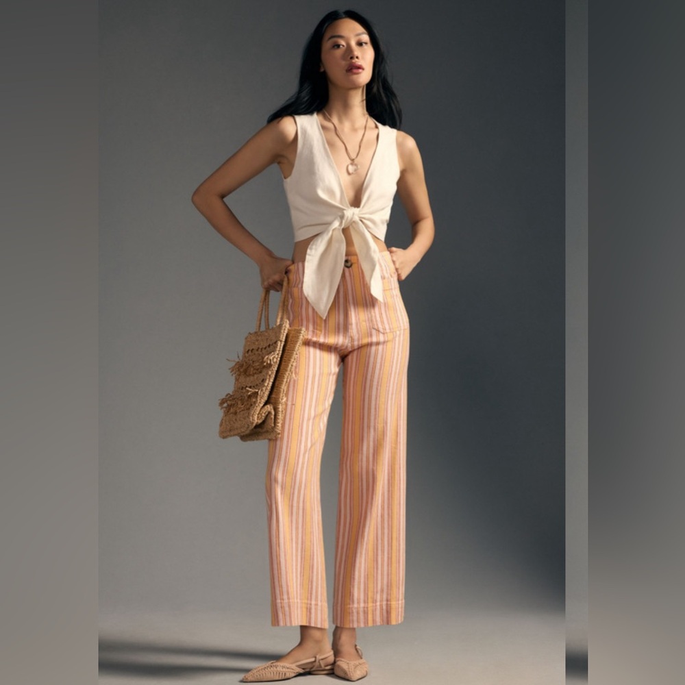 Maeve The Colette Linen Pant in Orange Stripe